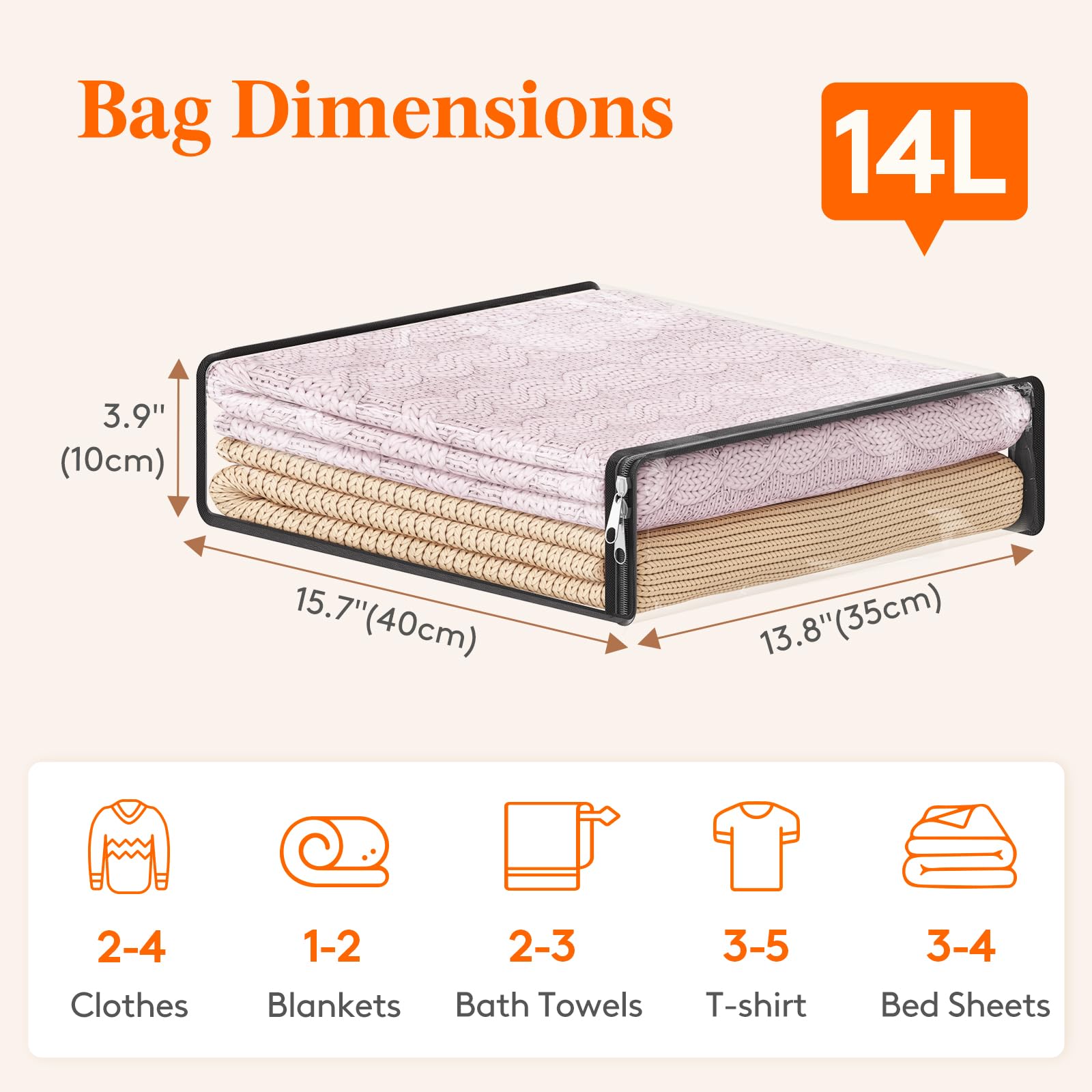 Lifewit 14L Clear Sheet Storage Bags with Zipper 4 Pack, Plastic Sweater Storage Bins for Clothing, Vinyl Foldable Clothes Conta